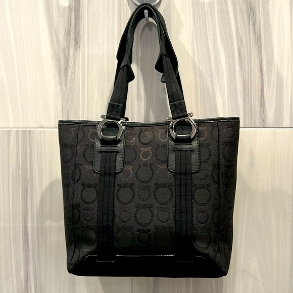 Salvatore Ferragamo Handbags - Salvatore Ferragamo Black Gancini Logo Tote Handbag EUC